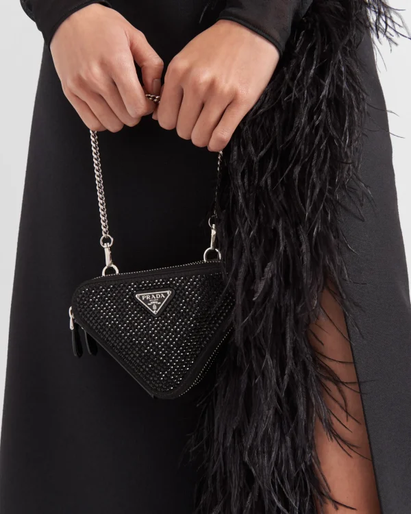 Mini Bags | Mini Bags*Prada Triangular embellished satin and leather mini-pouch Black