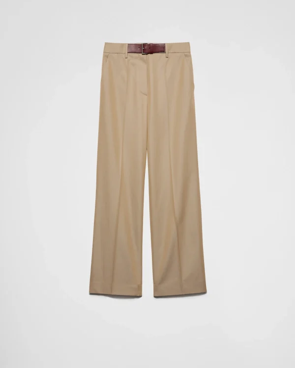 Trousers And Shorts*Prada Twill pants with leather belt Beige