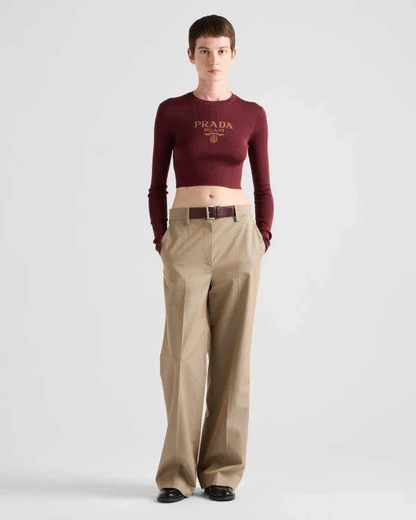 Trousers And Shorts*Prada Twill pants with leather belt Beige