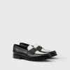 Loafers*Prada Two-tone brushed leather loafers Black/white