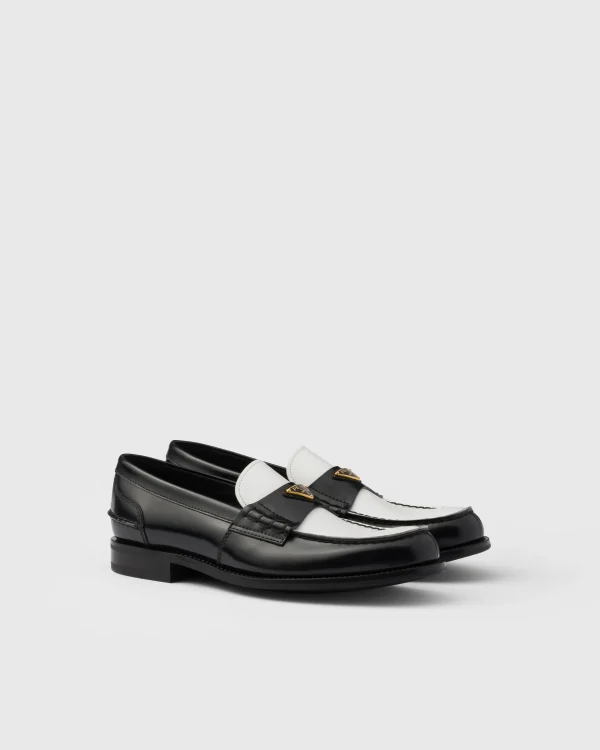 Loafers*Prada Two-tone brushed leather loafers Black/white