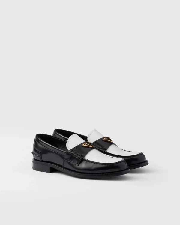 Loafers And Lace-ups*Prada Two-tone brushed leather loafers Black/white