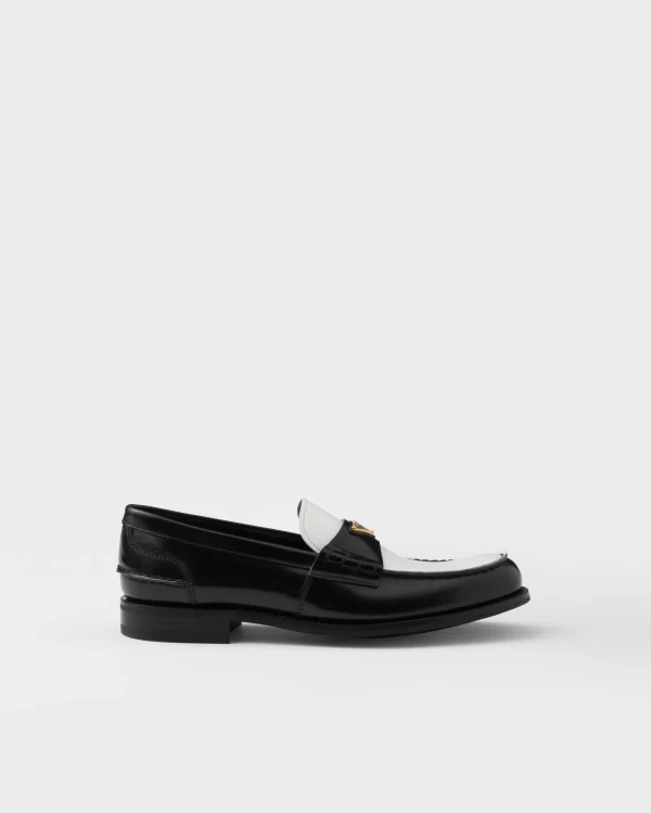 Loafers*Prada Two-tone brushed leather loafers Black/white