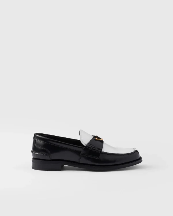 Loafers And Lace-ups*Prada Two-tone brushed leather loafers Black/white