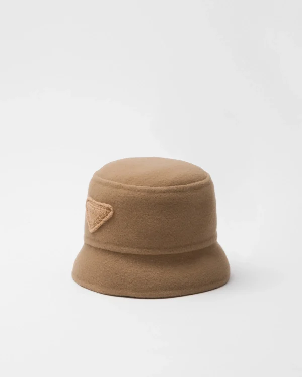 Hats And Gloves*Prada Velour cloth bucket hat Camelbrown