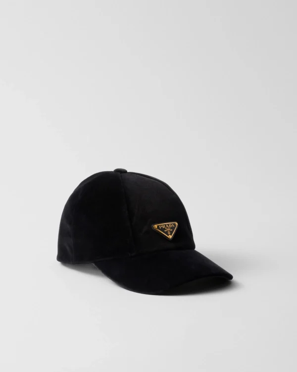 Hats And Gloves*Prada Velvet baseball cap Black