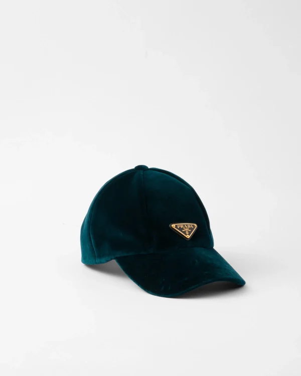 Hats And Gloves*Prada Velvet baseball cap Darkteal