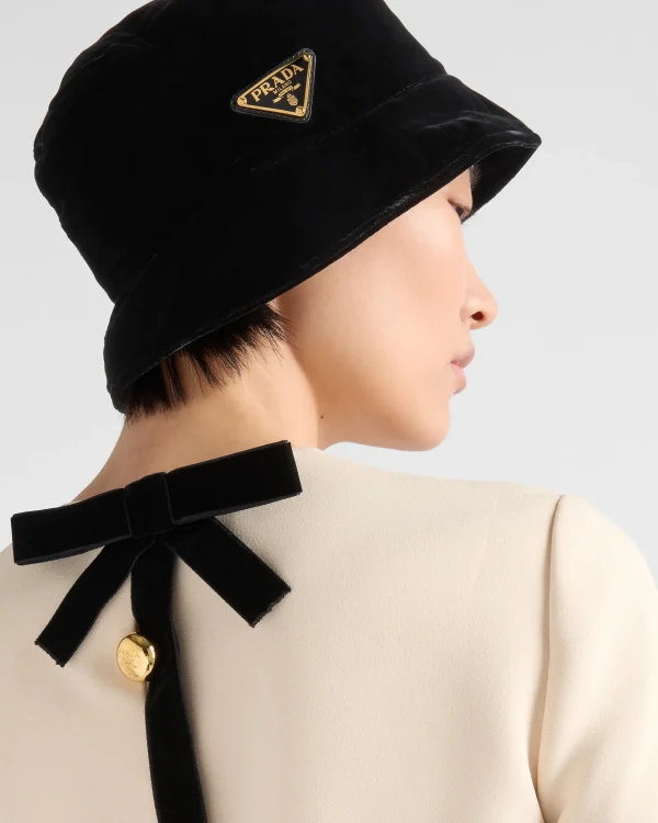 Hats And Gloves*Prada Velvet bucket hat Black