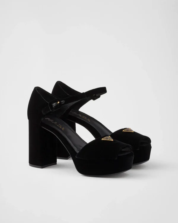 Sandals*Prada Velvet platform sandals Black