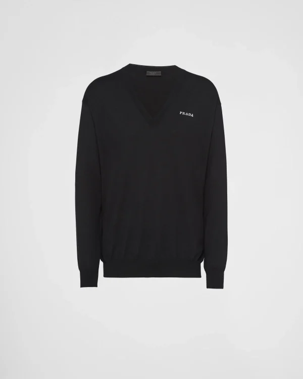 Knitwear*Prada V-neck cashmere sweater Black