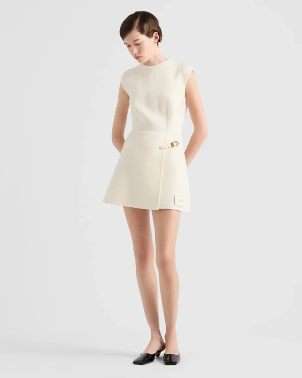 Dresses*Prada Washed twill minidress with safety pin Ivory