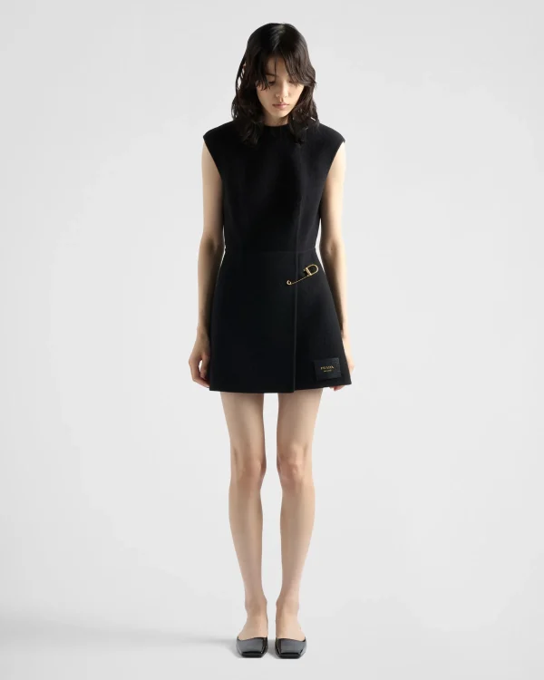 Dresses*Prada Washed twill minidress with safety pin Black