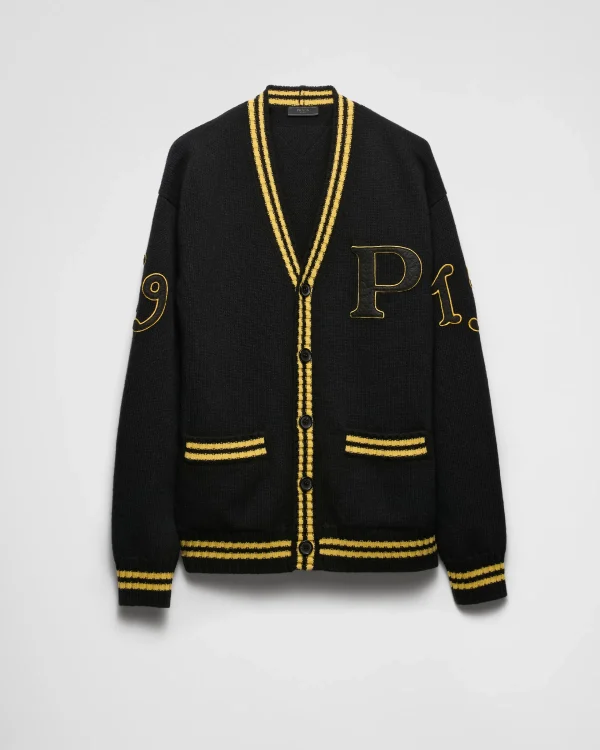 Knitwear*Prada Wool and cashmere cardigan with patches Black