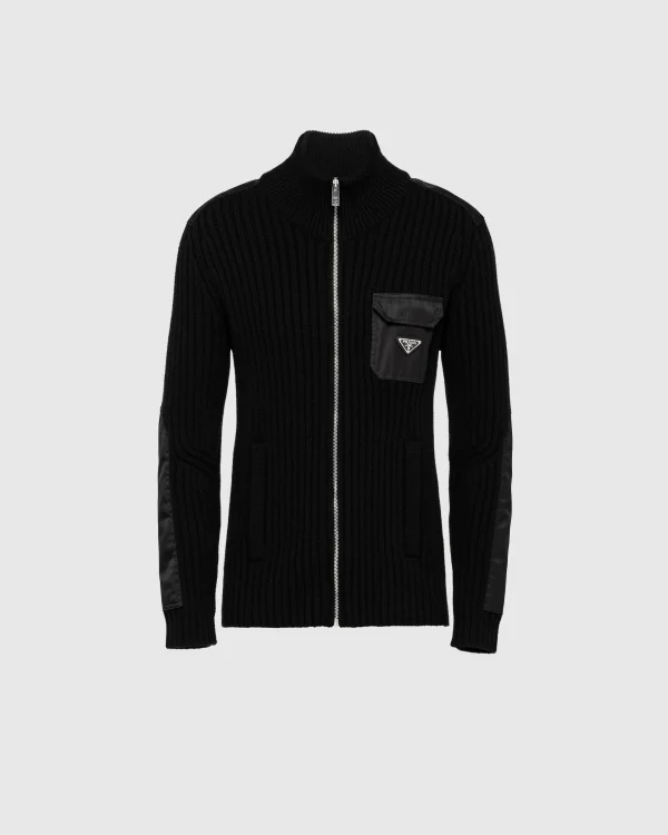 Knitwear*Prada Wool and cashmere cardigan with Re-Nylon details Black