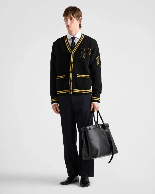 Knitwear*Prada Wool and cashmere cardigan with patches Black