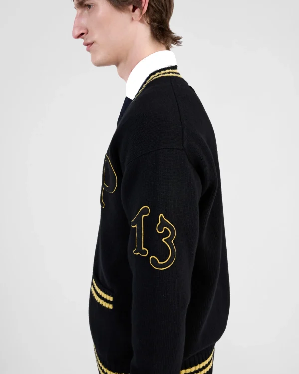 Knitwear*Prada Wool and cashmere cardigan with patches Black