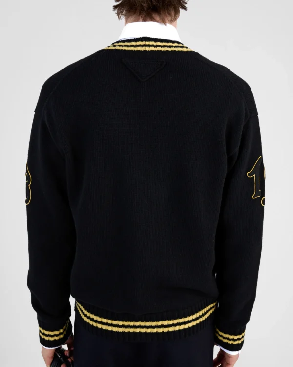 Knitwear*Prada Wool and cashmere cardigan with patches Black