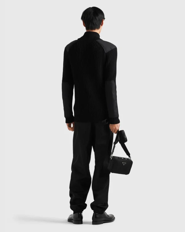 Knitwear*Prada Wool and cashmere cardigan with Re-Nylon details Black