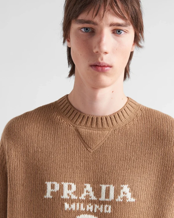 Knitwear*Prada Wool and cashmere crew-neck sweater Camelbrown