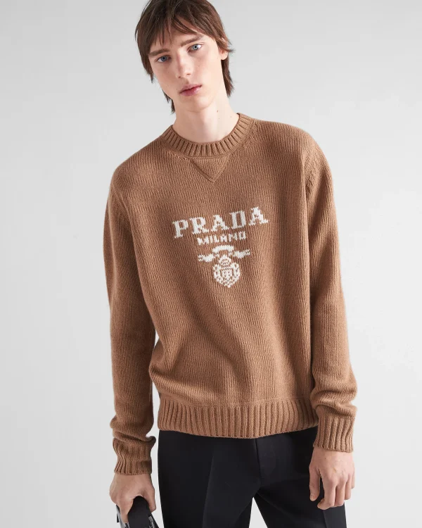 Knitwear*Prada Wool and cashmere crew-neck sweater Camelbrown