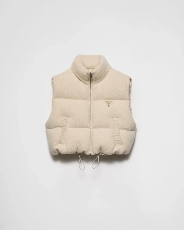 Outerwear*Prada Wool and cashmere down vest Ivory