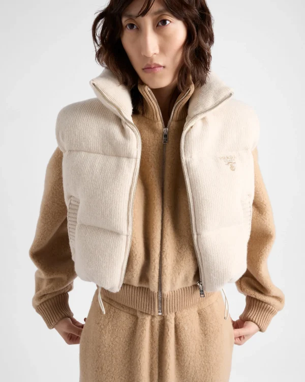 Outerwear*Prada Wool and cashmere down vest Ivory