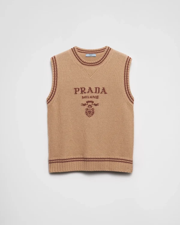 Knitwear*Prada Wool and cashmere vest Camel/amaranth