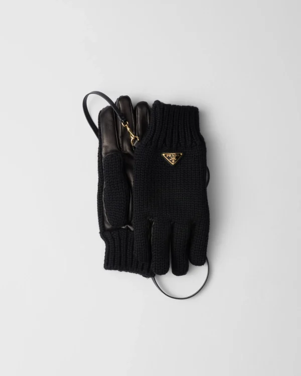 Hats And Gloves*Prada Wool and nappa leather gloves Black