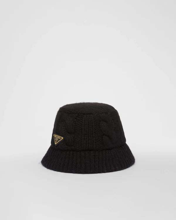 Hats And Gloves*Prada Wool bucket hat Black