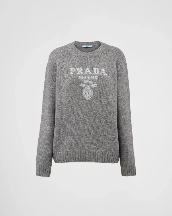 Knitwear*Prada Wool, cashmere and lamé crew-neck sweater Grey/silver