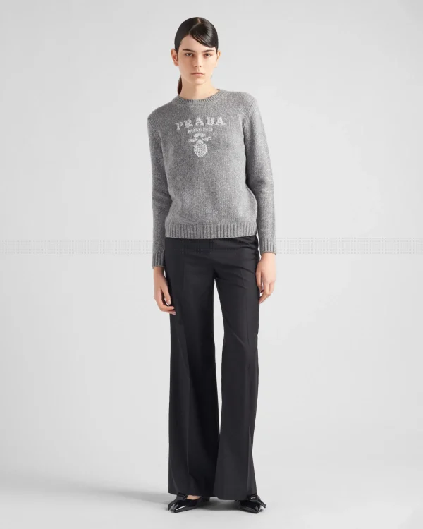 Knitwear*Prada Wool, cashmere and lamé crew-neck sweater Grey/silver