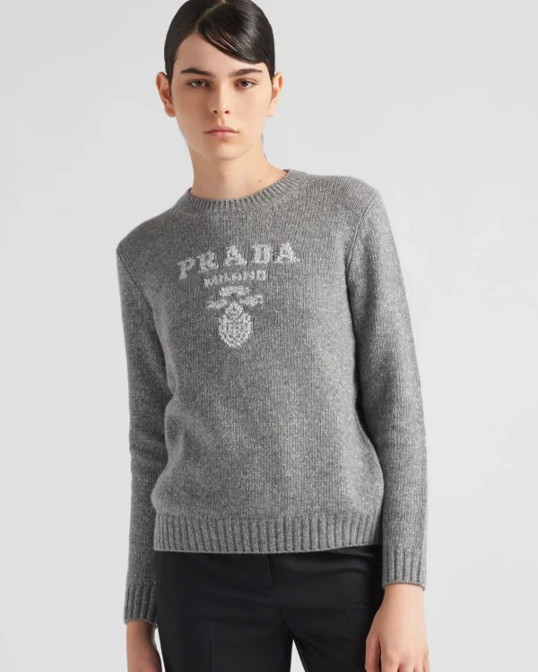 Knitwear*Prada Wool, cashmere and lamé crew-neck sweater Grey/silver