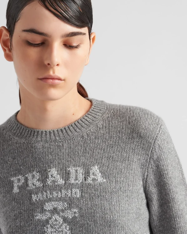 Knitwear*Prada Wool, cashmere and lamé crew-neck sweater Grey/silver