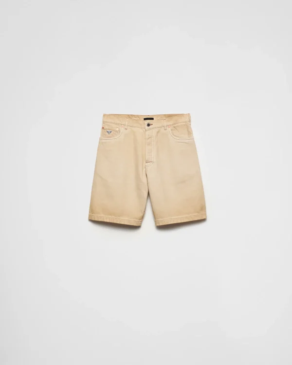 Denim*Prada Worn bull-denim Bermudas Natural