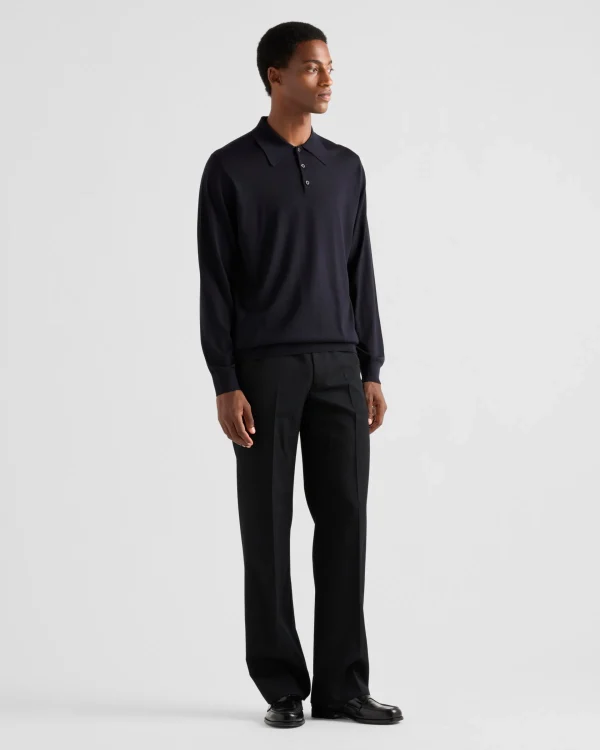 Knitwear*Prada Worsted wool polo shirt Blue